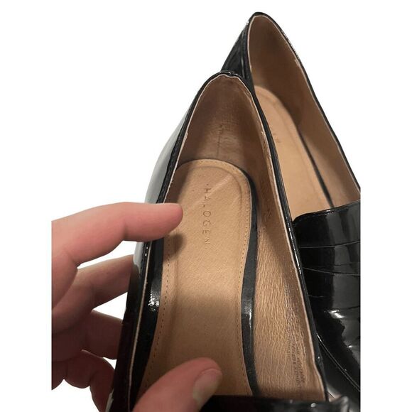 Halogen Isabelle Pointed Toe Patent Leather Heeled Loafers Upper Block Heel Size - Picture 3 of 6